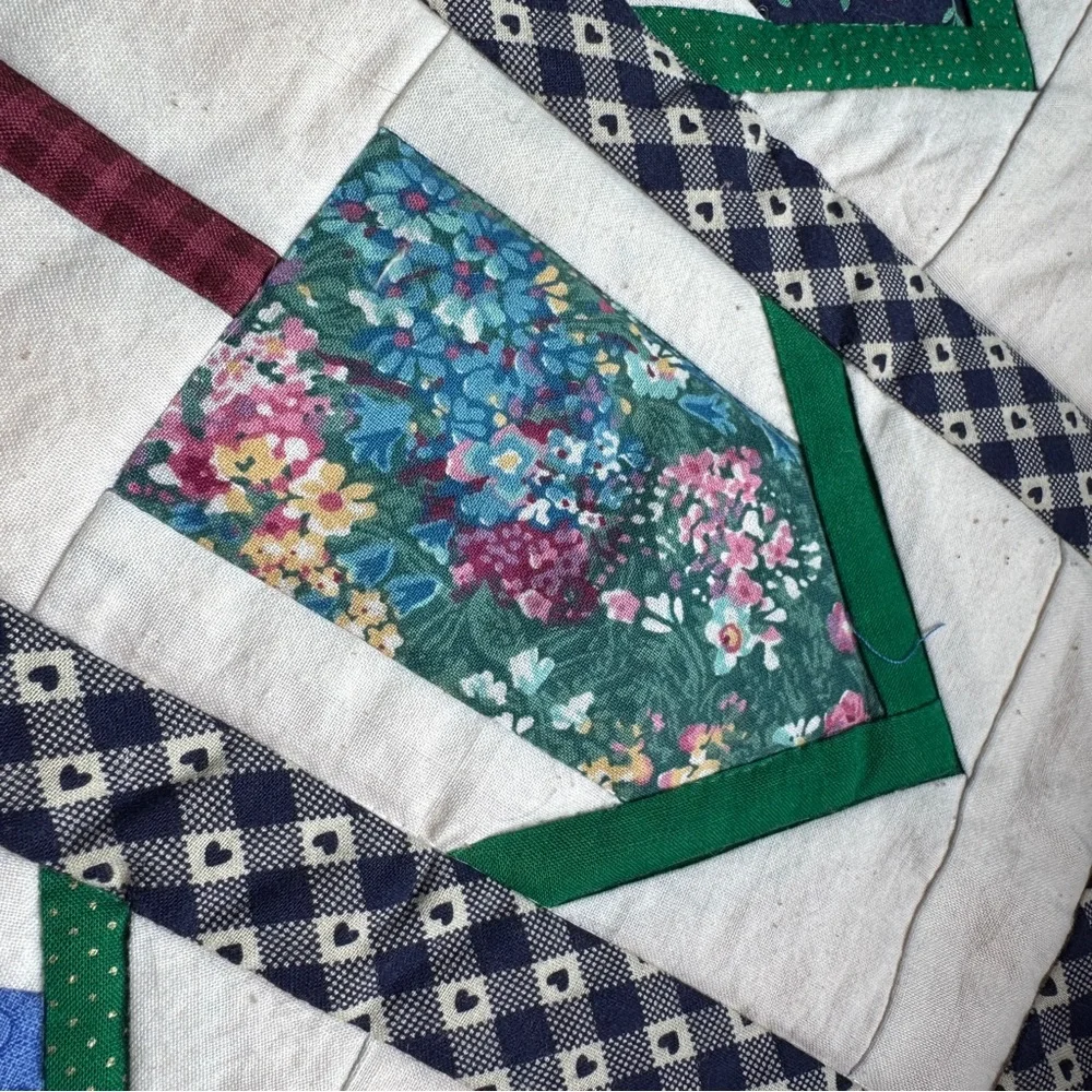 Vintage Handmade Patchwork Quilted Placemat Bird House red blue cottage rustic
